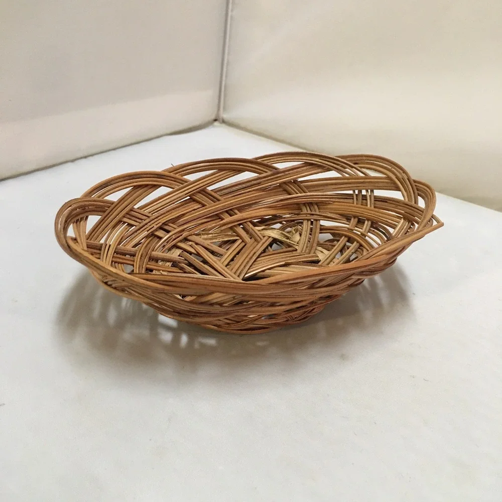 Woven Wicker Basket Home Decor Small Brown Oval Open Weave Cottagecore Bohemian